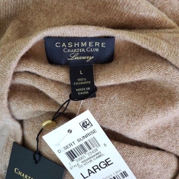 Charter Club Cashmere Ruffle Trim Sweater Women's Size Large Tan Brown Winter - Picture 7 of 9